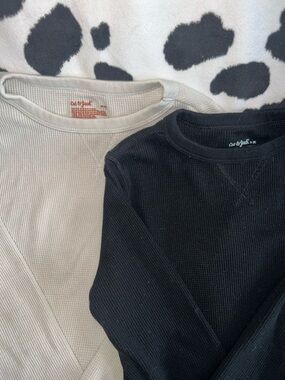 Cat & Jack Waffle Knit Long Sleeve Tops — Black & Cream
